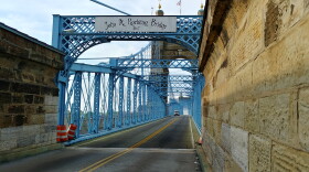 A lone Kentucky Transportation Cabinet truck sits on the bridge during the closure.