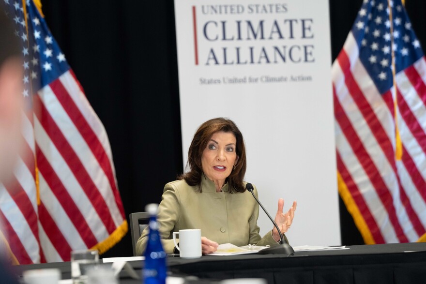Gov. Kathy Hochul speaks during a roundtable discussion at the U.S. Climate Alliance in New York City on September 24, 2025