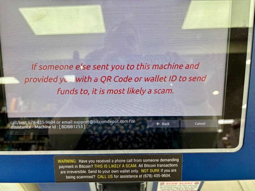 screen shot of a scam warn at a BTM machine