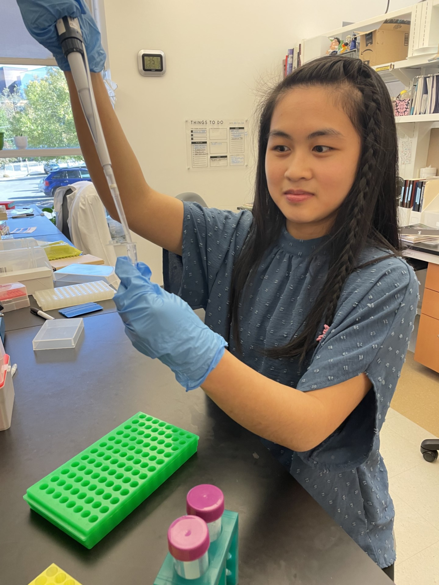 Monique Armelle Dacanay, the Mentored Internship Program's first intern, works with a Duke faculty member researching kidney disease.