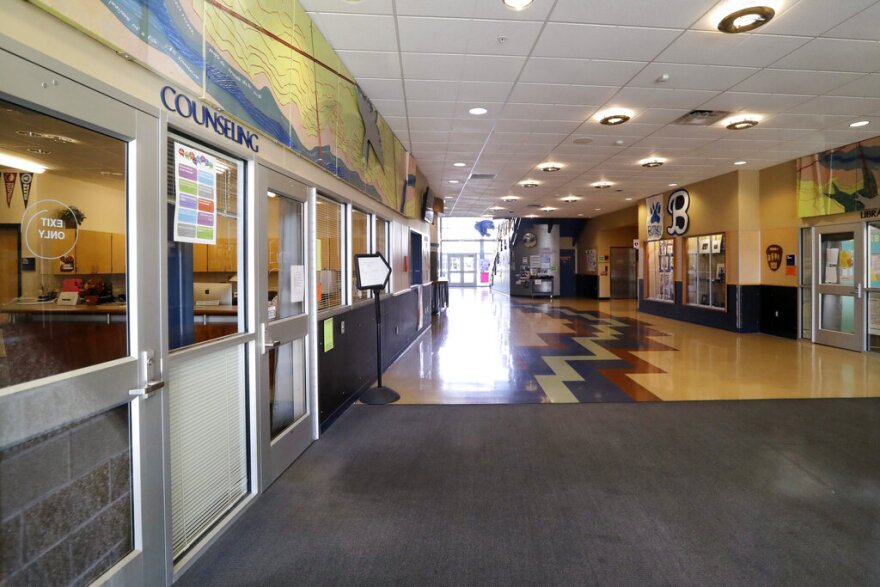 The halls inside Bothell High School stand empty Thursday, Feb. 27, 2020, in Bothell.