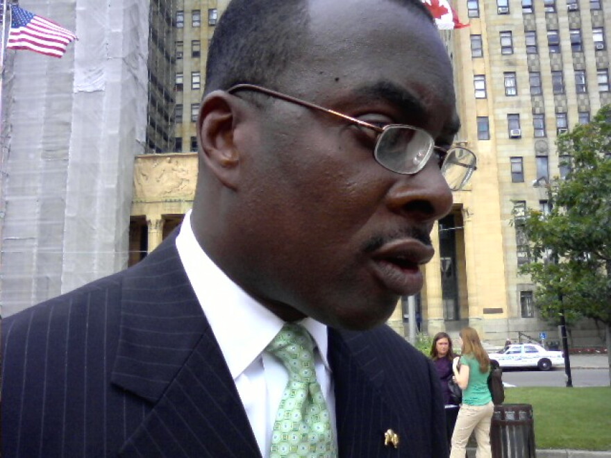 Mayor Brown talks with reporters outside City Hall, denies knowing about campaign e-mails