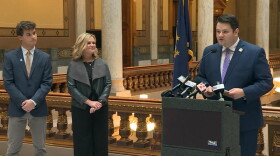 (Left to right) Dominic Conover, State Superintendent Jennifer McCormick and Sen. J.D. Ford announced the anti-discrimination bill at the statehouse Friday.