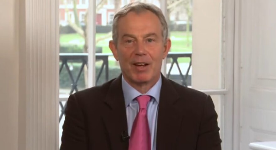 Tony Blair is shown in a screen grab of his video asking people to "join me to support Everyone Gives."