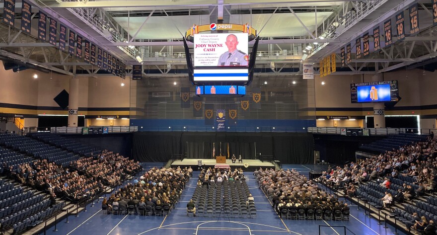 The funeral for Jody Cash inside the CFSB Center on Murray State University's campus.