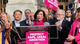  Gov Kahty Hochul speaks at a Planned Parenthood rally outside the State Capitol on May 3, 2022