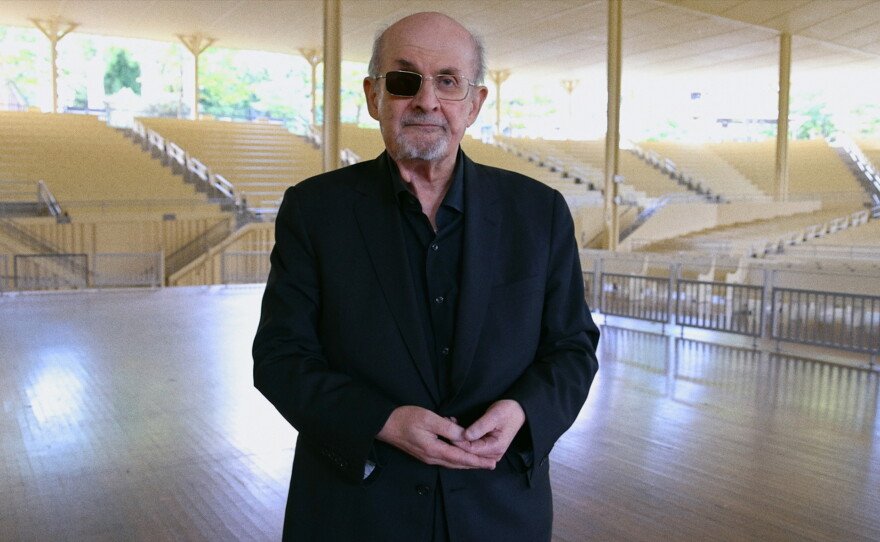 Author Salman Rushdie at the Chautauqua Institution, the same place where he was attacked in 2022.