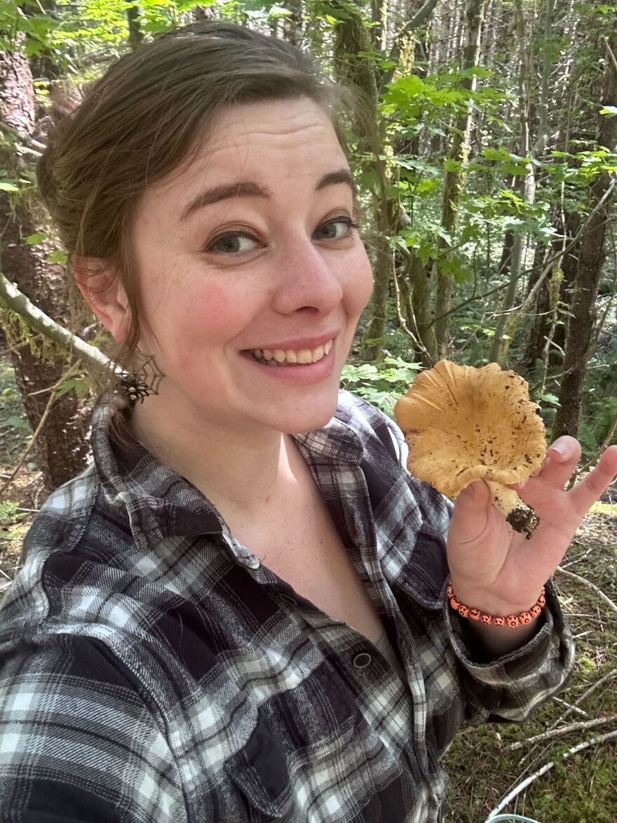 Brittany Rowe seen here showing off a gorgeous mushroom from the forests of Oregon, found Kate Johnson’s journal in a dusty bin in a central Oregon goodwill.