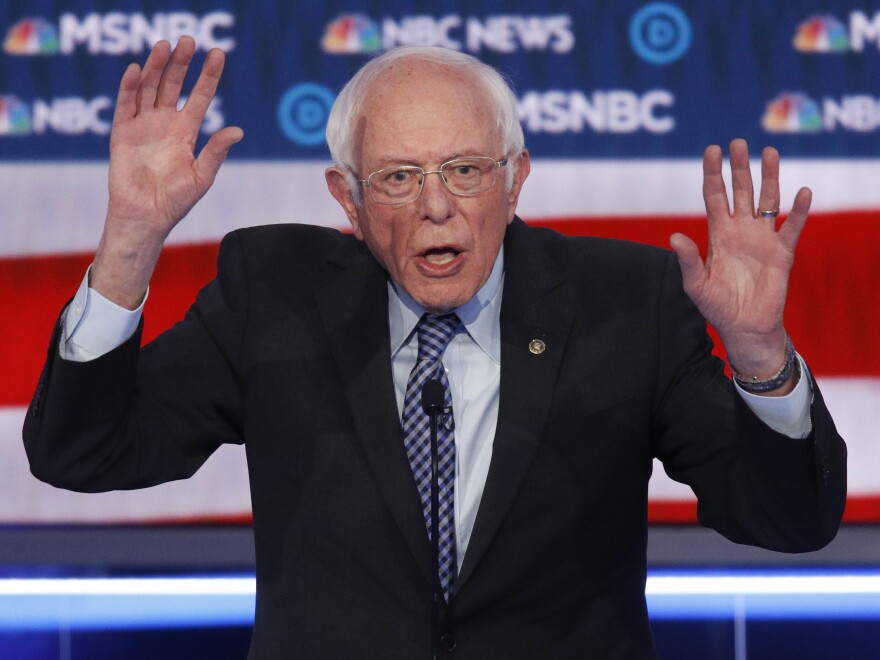 Vermont Sen. Bernie Sanders gestures as he makes a point.