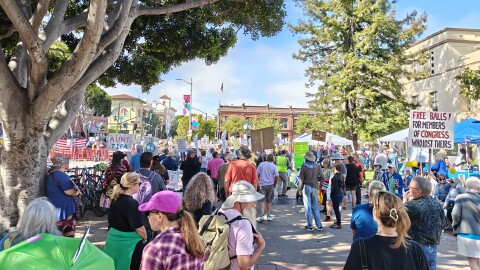 The downtown San Luis Obispo “No Kings” rally and march was organized by local chapters of the organizations Indivisible and 50501.