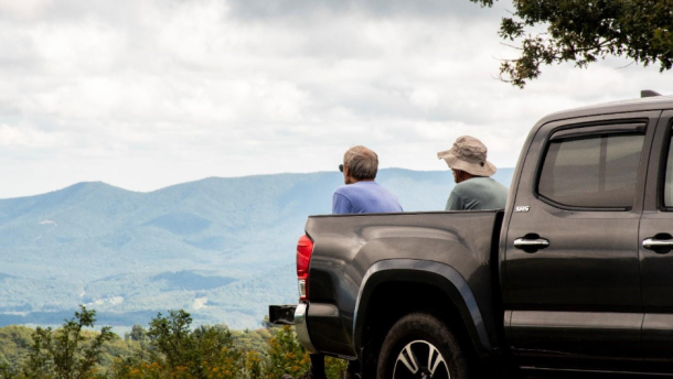 Visitors enjoy the view on the Blue Ridge Parkway. 