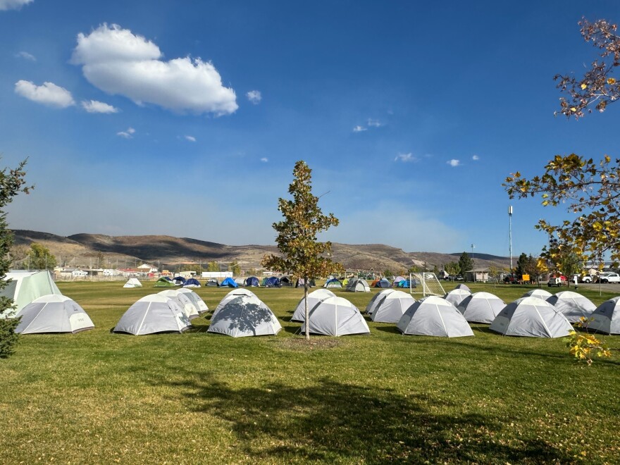 Firefighters have made camp in Francis for the Yellow Lake Fire, which sparked Sept. 28, 2024.