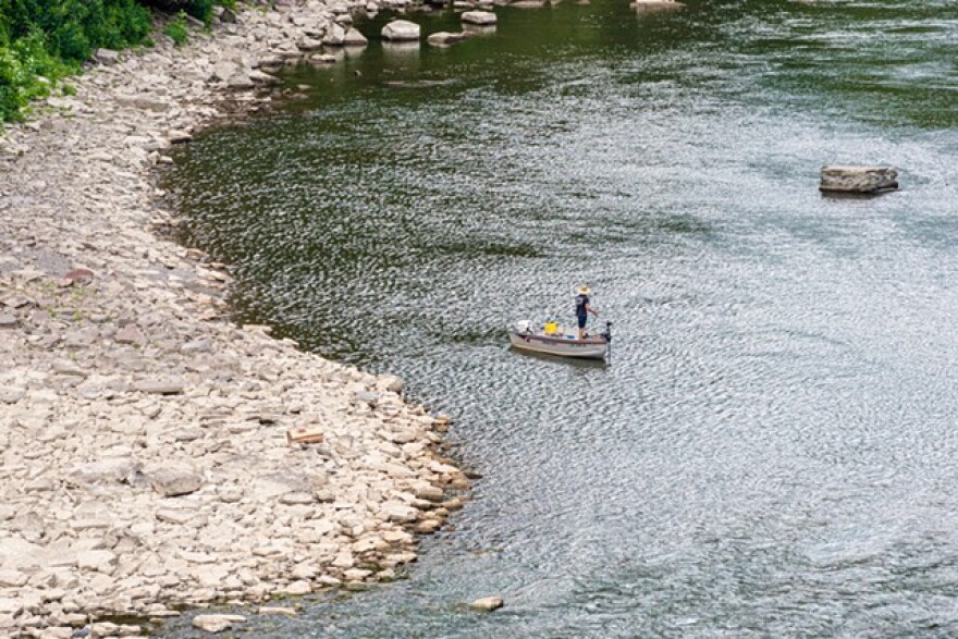 A fisherman angles in the Lower Falls gorge.