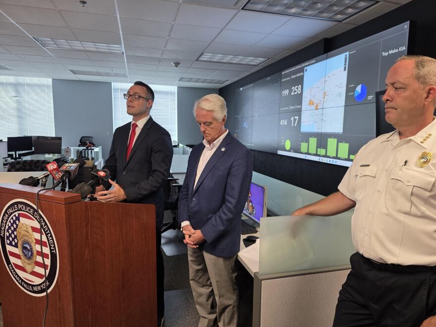 (from left) Joseph Popcun, Niagara Falls Mayor Robert Restaino and Nicholas Ligammari.