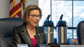 Sen. Cathy Giessel, R-Anchorage, speaks during a news conference on Jan. 16, 2024. Giessel is the primary sponsor of a pension bill expected for Senate floor debate this week. (Eric Stone/Alaska Public Media)