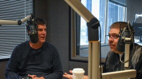 Mike Haener of Lumen Strategies (left) and Barrett Marson of Marson Media in KJZZ's studios in Tempe on Friday, Feb. 20, 2026.