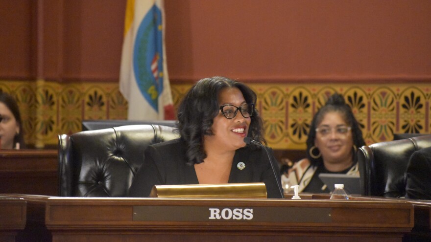 Columbus City Council member Tiara Ross speaks at her first city council meeting after being elected on January 12, 2026.