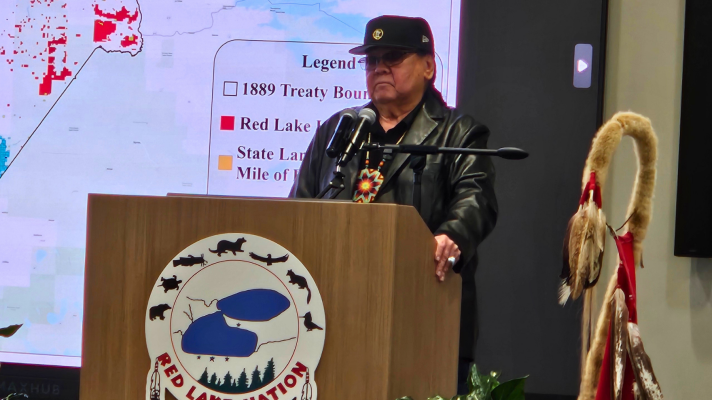 Red Lake Tribal Chairman Darrell Seki Sr. delivers the State of the Band address in February 2024.