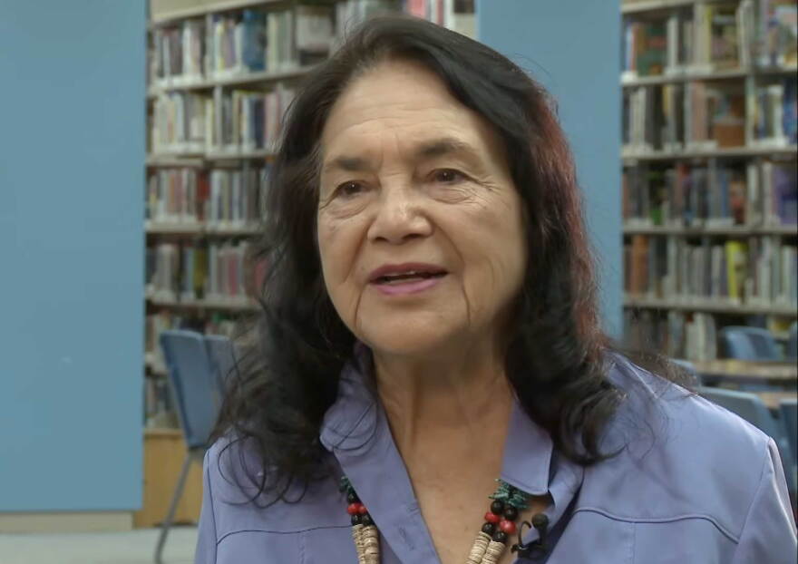 The late labor leader Dolores Huerta, from a 2011 interview with AZPM. Huerta was visiting Sunnyside High School in Tucson, where she spoke to students about political engagement and the importance of peaceful protest.