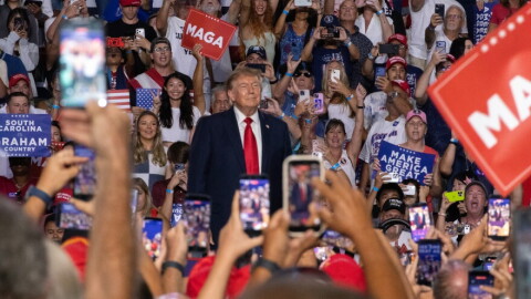 President Donald Trump speaks at a rally in Myrtle Beach, South Carolina, on Aug. 21, 2026.