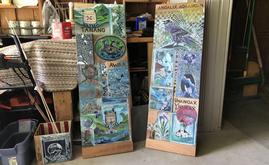 Ray Hudson's woodblock art in progress at his studio in Vermont.