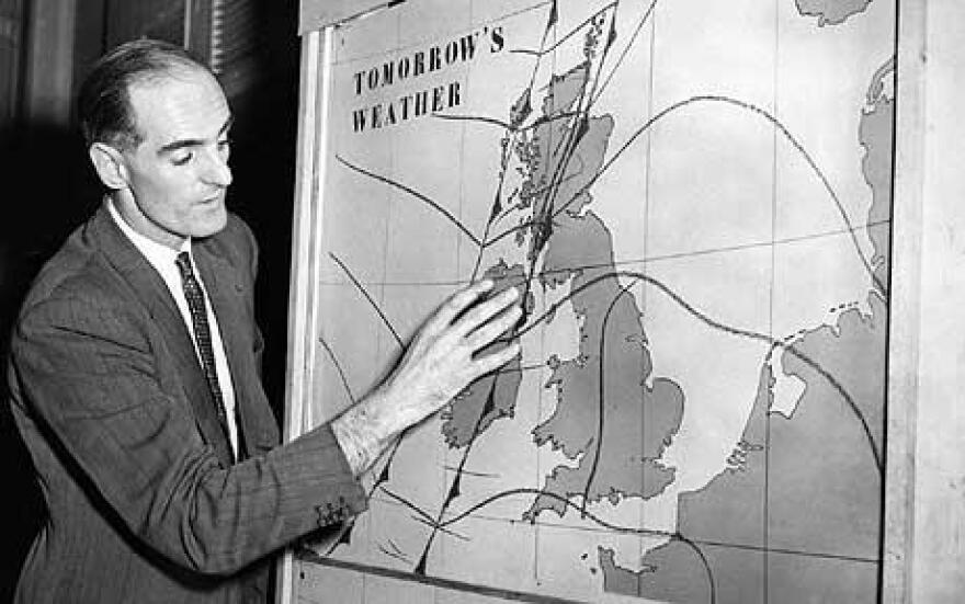 George Cowling presented the first in-vision forecast on January 11, 1954 for the BBC.