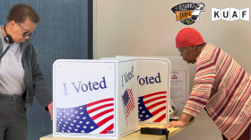 Voters cast their ballots on the first day of early voting at the Hillary Rodham Clinton Children’s Library in Little Rock, Arkansas on Monday, Oct. 19, 2026.