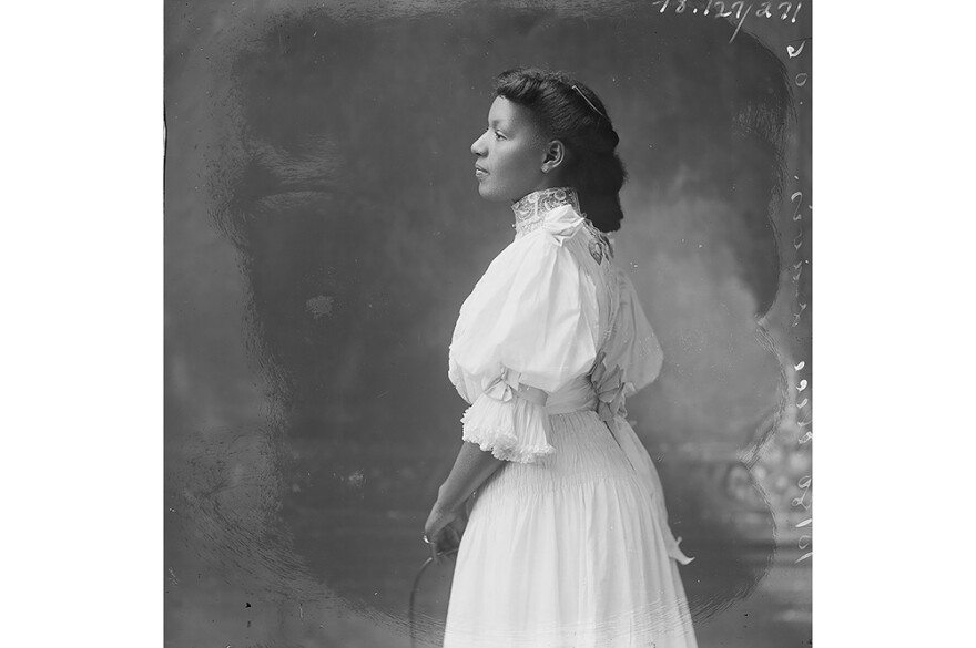 Unknown photographer's portrait of Alice Davis circa 1870s-1900s. Glass plate negative photographed in Leavennworth, Kansas, from the Amon Carter Museum of American Art, Fort Worth, Texas.