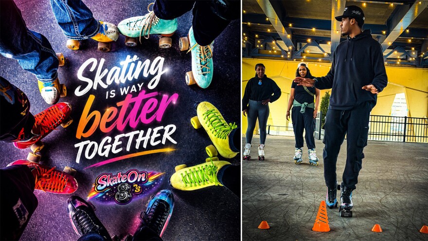 Arian Rice (right) leading a lesson at Skate on 8's near the Milwaukee Public Market.