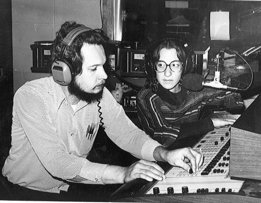 Clean Gene Lohman and Sherry Novick at the WYSO studios in the 1970s