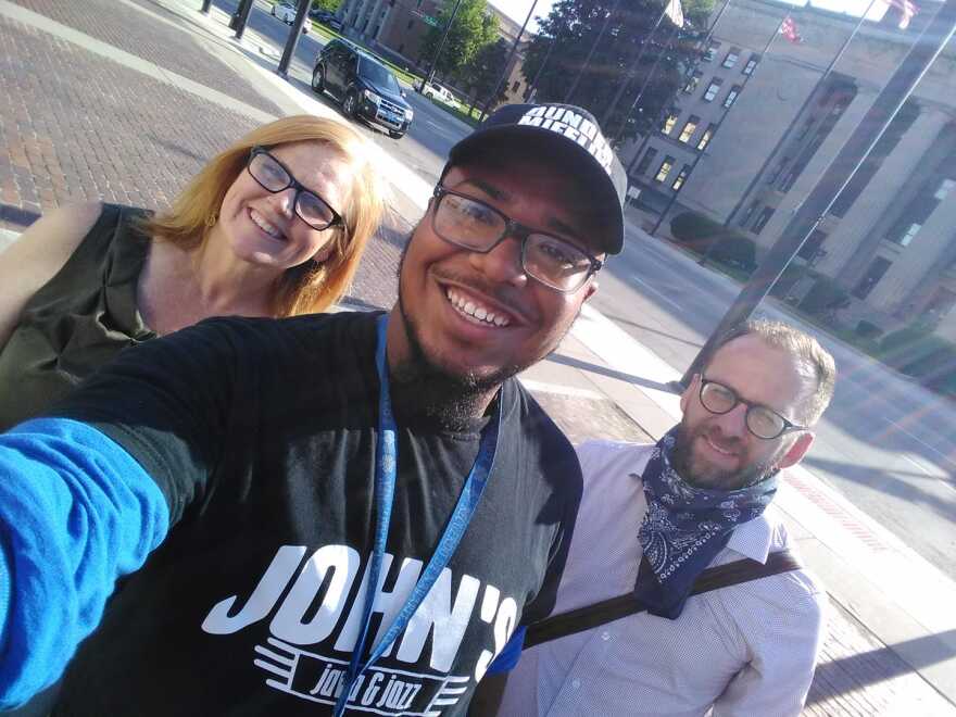 Lora McDonald, executive director of of More2 (left), with community organizer Gary Enrique Bradley Lopez (center) and Kansas organizer Marcus Winn (right).