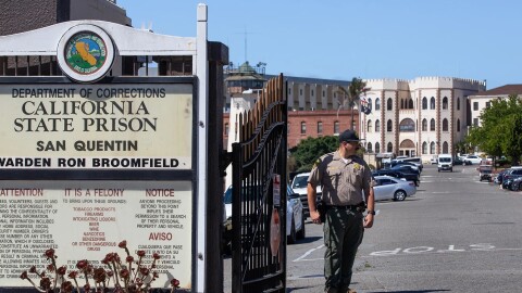 The entry gate at San Quentin State Prison on July 26, 2023.