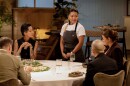From left to right: "Top Chef" host Kristen Kish, chef Rhoda Magbitang, and chef Jennifer Jackson on the set of "Top Chef" season 23.
