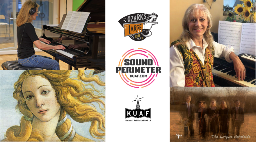 clockwise from top left: Julie Cooper, British composer ; Adriana Verdie, Argentinian composer ; Lyrique Quintette (2018); Botticelli, The Birth of Venus
