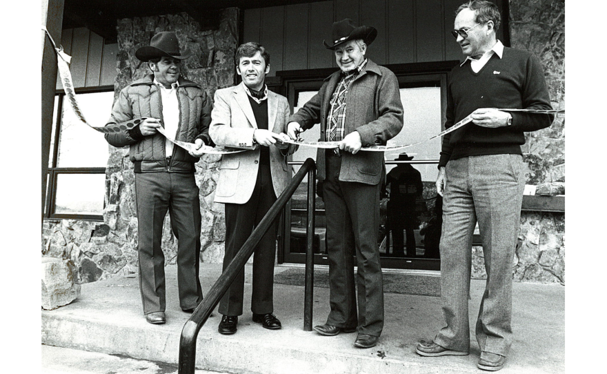 Bob Young (second from the left) at the ribbon cutting in 1973 of the Roaring Fork Bank in Carbondale, later renamed Alpine Bank.