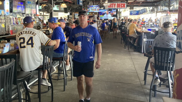 People walking in a bar