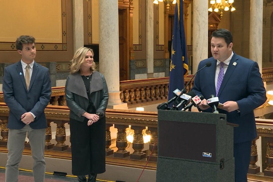 (Left to right) Dominic Conover, State Superintendent Jennifer McCormick and Sen. J.D. Ford announced the anti-discrimination bill at the statehouse Friday.