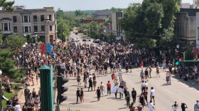 Protesters arrive in downtown Bloomington during a rally on June 5th, 2020.