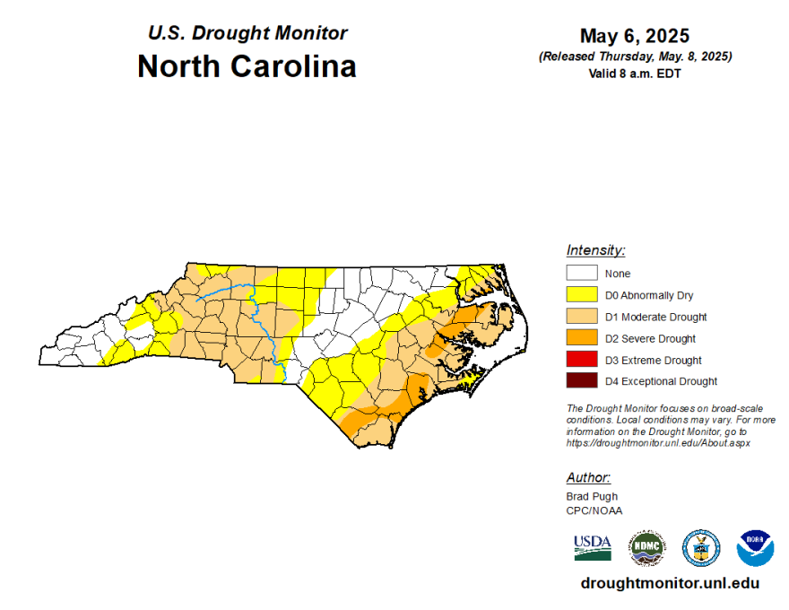 North Carolina faced moderate to severe drought conditions in some regions in May 2025.