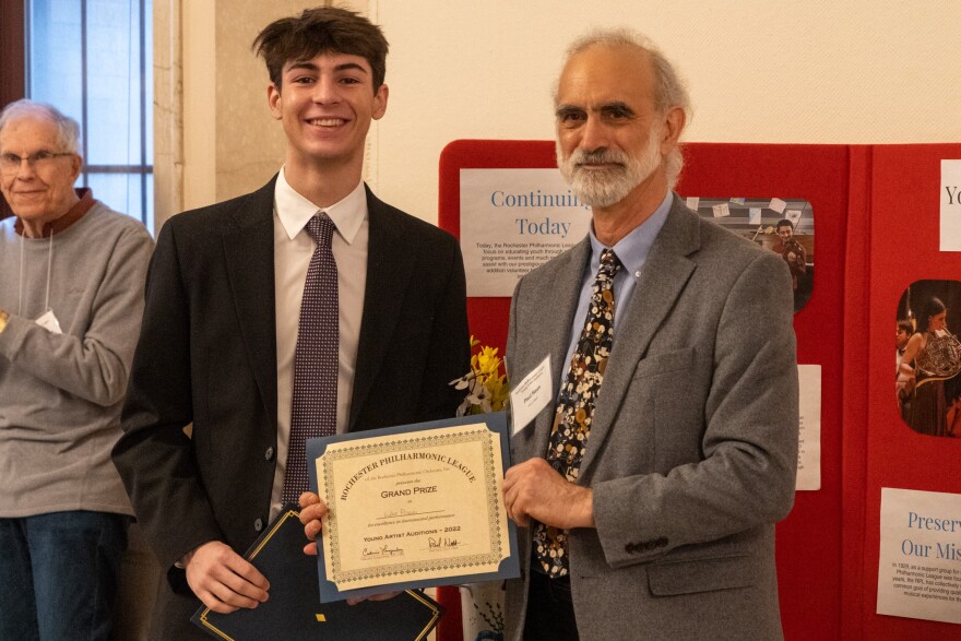  Rochester Philharmonic League Grand Prize winner Luke Pisani with Young Artists Auditions co-chair Paul Ness