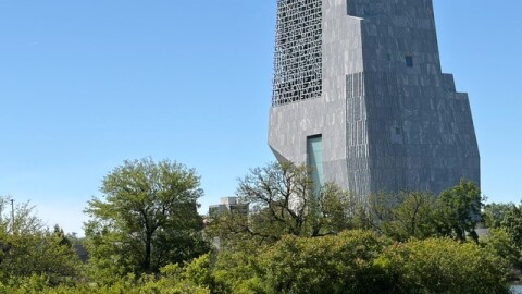 The Obama Presidential Center Museum, part of the center's campus, seen in Chicago's Jackson Park. The center is scheduled to open to the public on June 19, 2026. (June 12, 2026)
