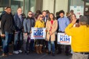 Lake County Treasurer Holly Kim stands with supporters outside the Illinois State Board of Elections in Springfield on petition filing day on Oct. 27, 2025.