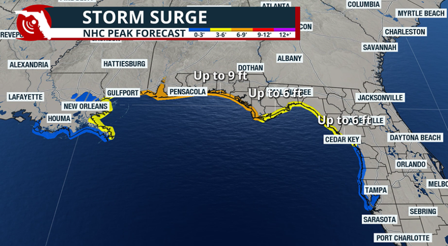 Storm surge forecast map for Hurricane Isaias.