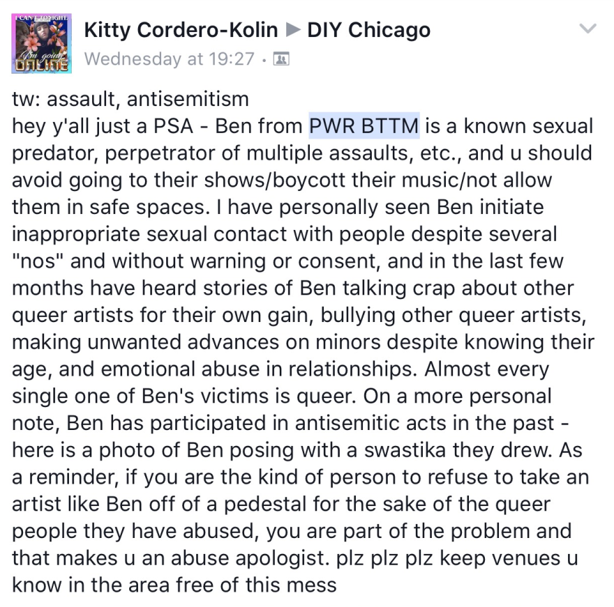 This message, posted to a private Facebook group, began circulating on social media late last week.