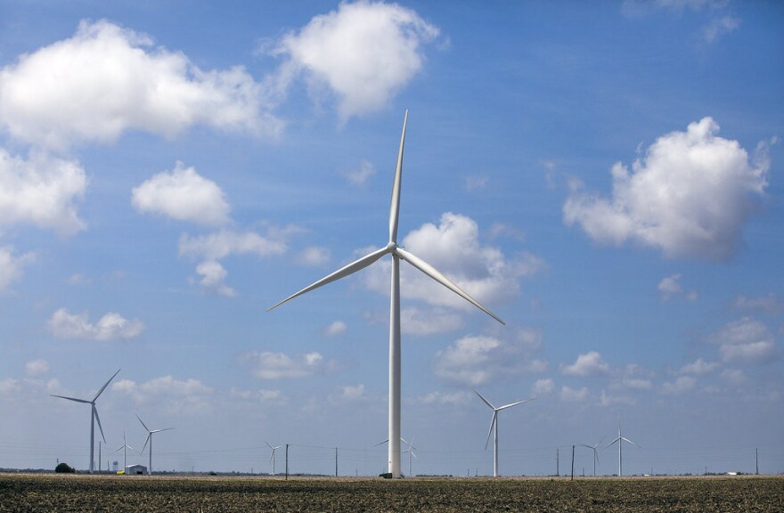 Wind turbines on Texas' Gulf Coast.