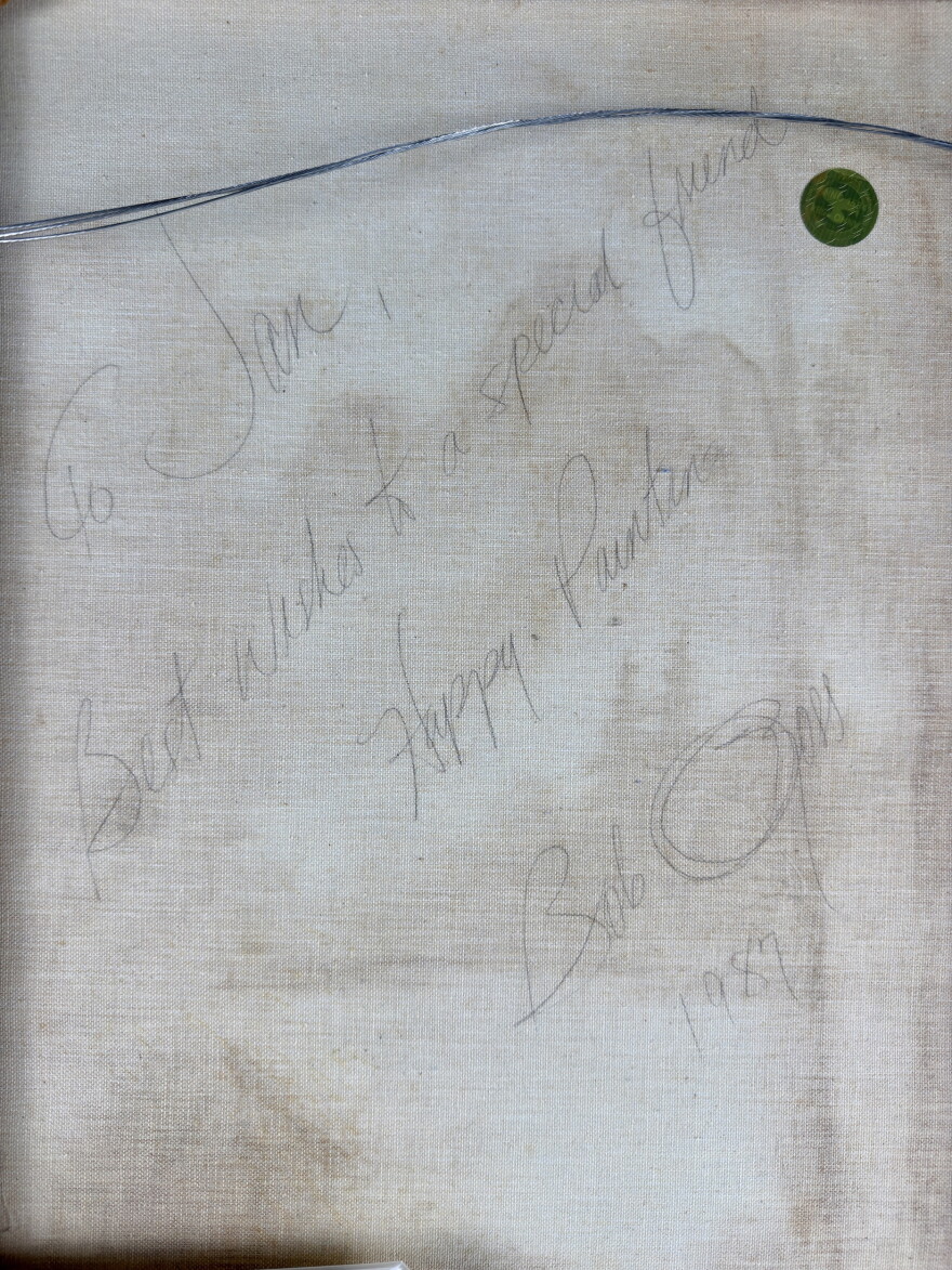 pencil inscription on canvas