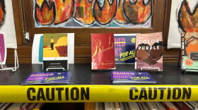 FILE - A Banned Books Week display stands at the Mott Haven branch of the New York Public Library in the Bronx borough of New York City, Oct. 7, 2023.