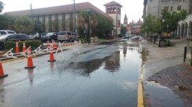 Tidal flooding in downtown St. Augustine on Granada St. near Flagler College.