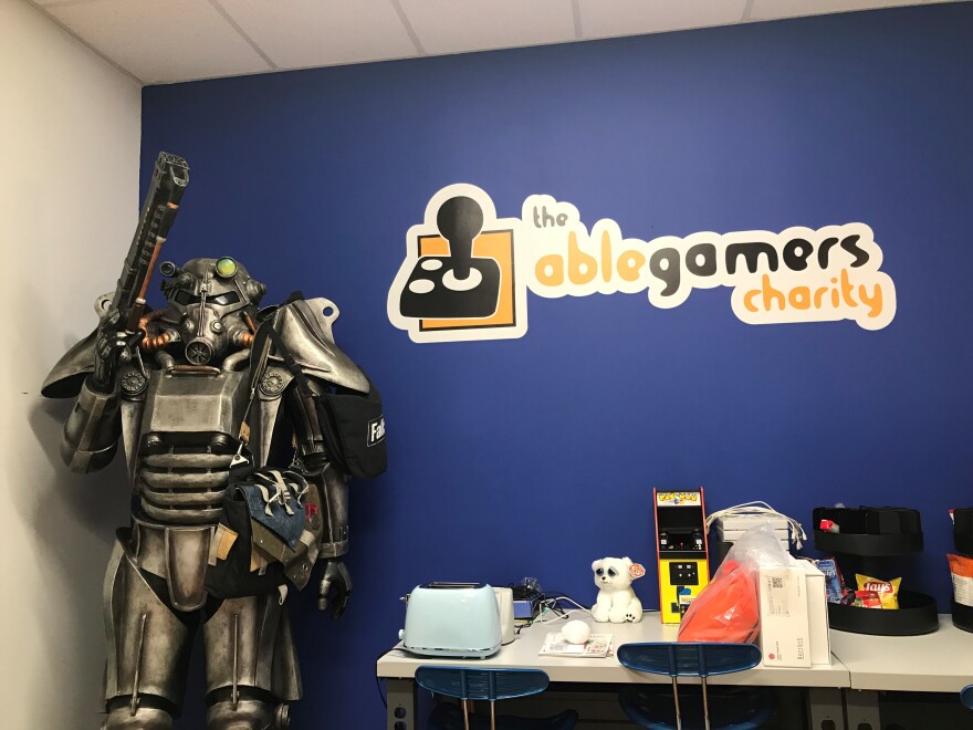 This life size power armor from the Fallout video games hangs out here in one of the hallways at the AbleGamers headquarters in Kearneysville, W.Va.