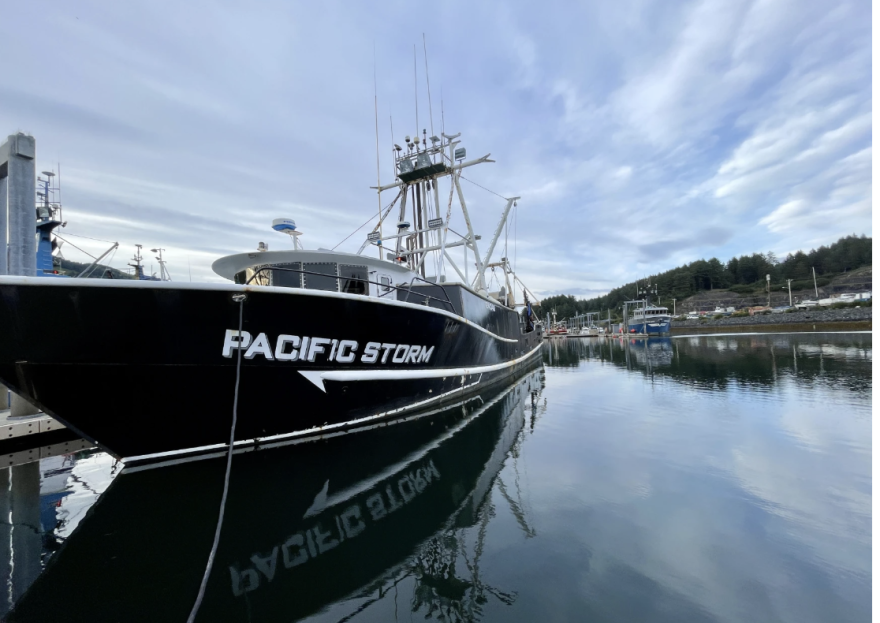 The Pacific Storm, a 104-foot trawler homeported in Kodiak, fishes pollock in the Gulf of Alaska. It also tenders for salmon during the summer.